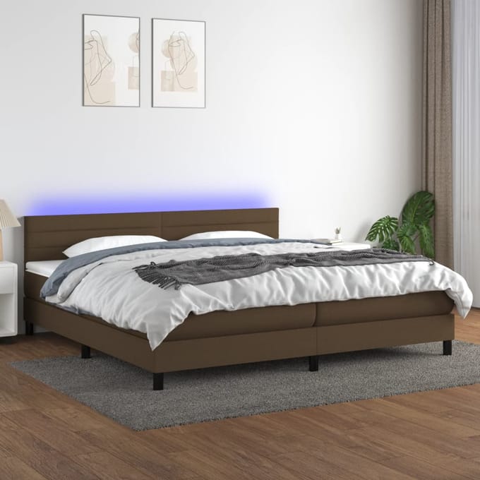 vidaXL - Boxspring - met - matras - en - LED - stof - donkerbruin - 200x200 - cm