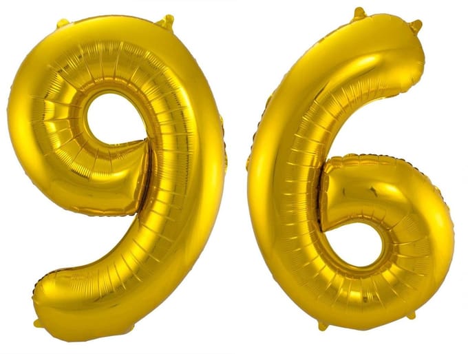 Folieballon 96 jaar - Goud - 86 cm