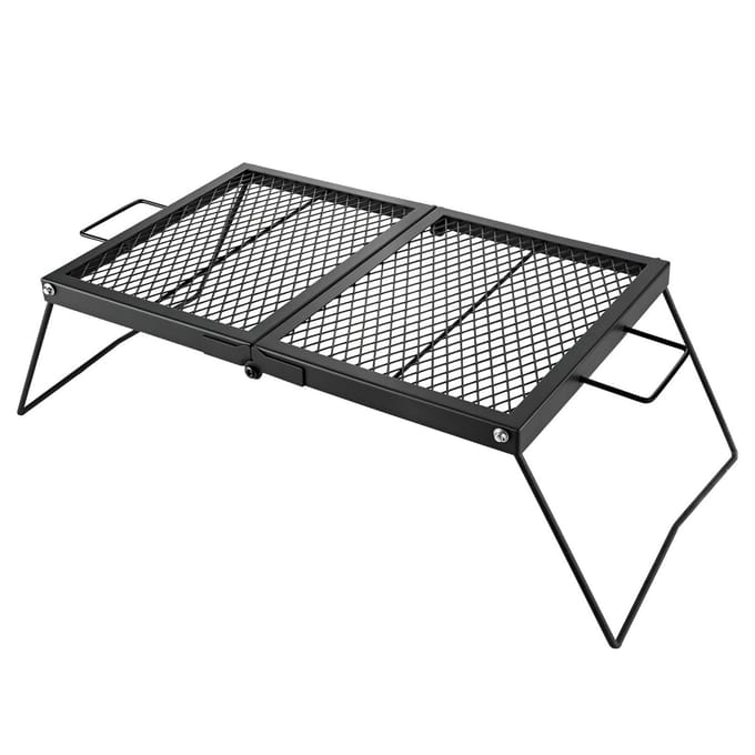 Grille de feu de camp pliable robuste, Grille de camping portable de 61 cm, Maille d'acier solide, Équipement compact au-dessus du feu de camp, avec pieds et poignée, Grillade