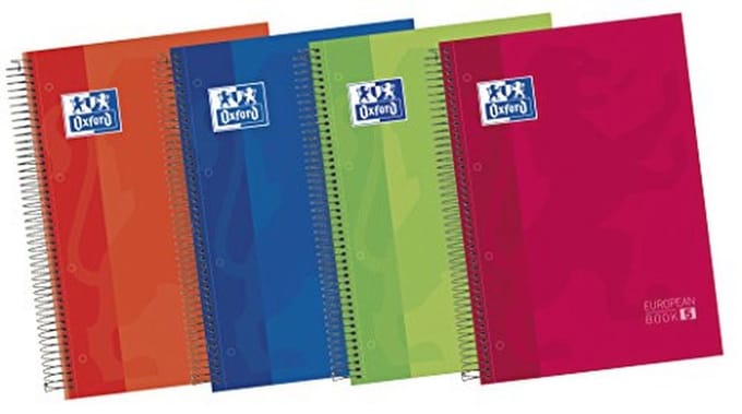Microgeperforeerde notitieboeken A4+ set van 5, 120 vellen, geruit 5x5, diverse kleuren