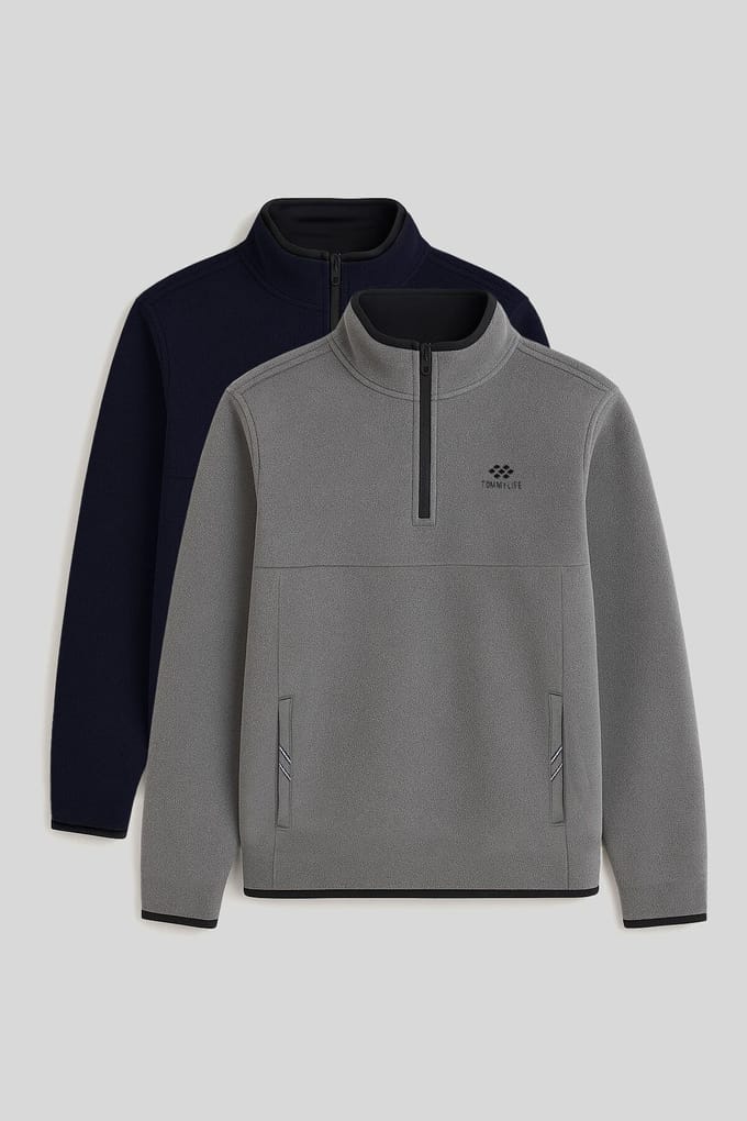 Heren Halflange Rits Pluche Sweatshirt