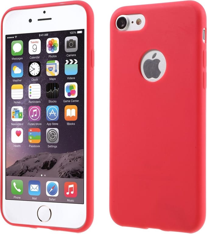 Peachy Effen rood gekleurde silicone hoesje geschikt voor iPhone 7 8 Rode cover Red case