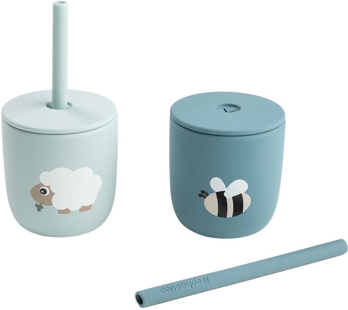 Done By Deer Tiny Farm Siliconen Rietjesbeker - 2 Stuks - Blue