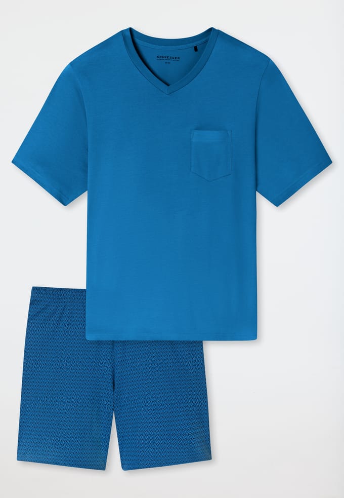 Korte pyjama met v-hals en borstzak, met aquariumpatroon - Comfort Essentials 48