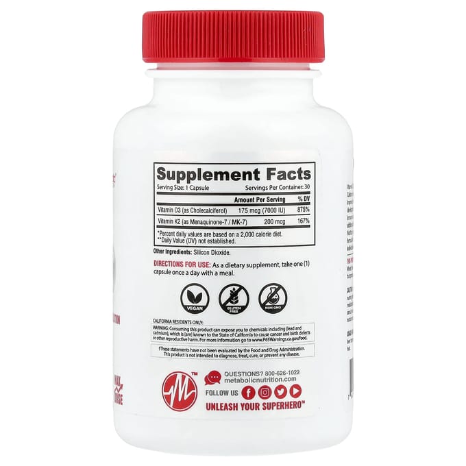 Metabolic Nutrition, Vitamine D3 + K2, 30 capsules