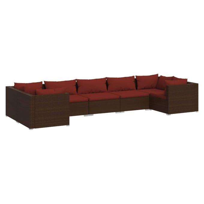 vidaXL - 7-delige - Loungeset - met - kussens - poly - rattan - bruin