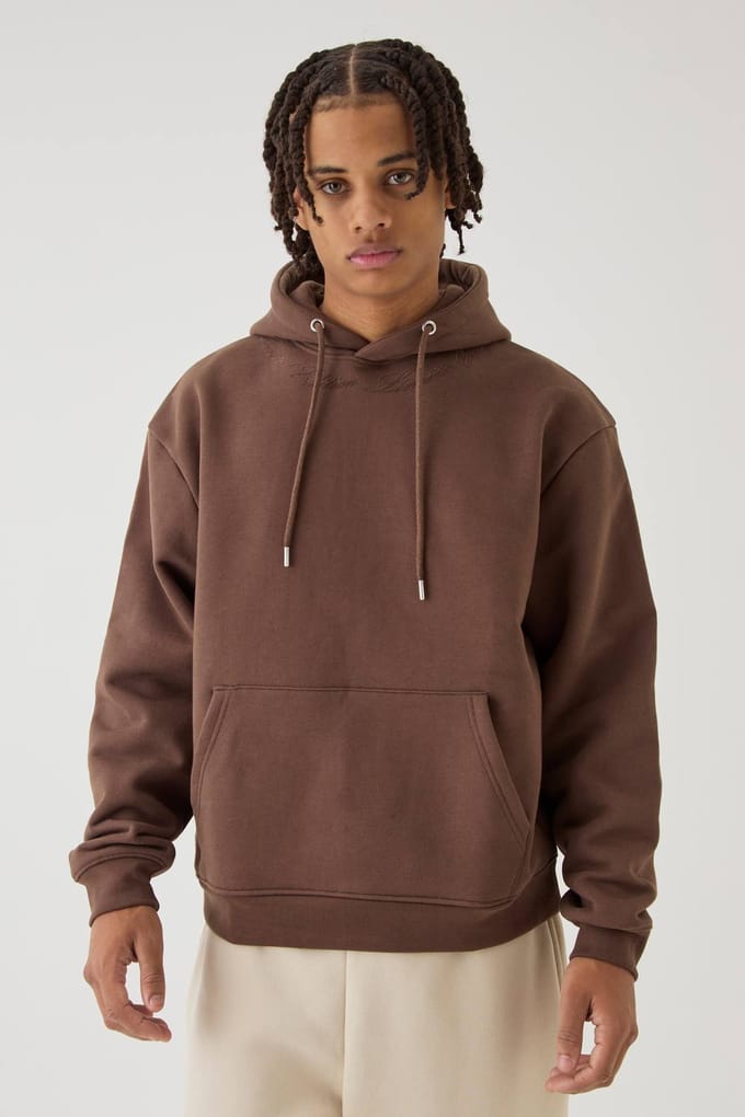 Smart Oversized Boxy Super Heavyweight Puff Print Hoodie | Chocolate | Size Medium