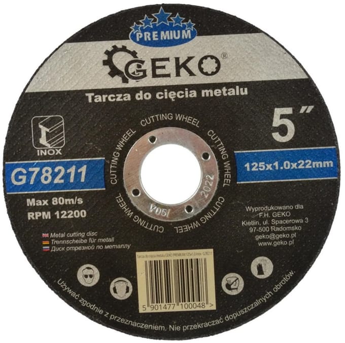GEKO Metaalschijf - Corundum - Versterkt - 125 mm - 1 mm dikte - 10 stuks