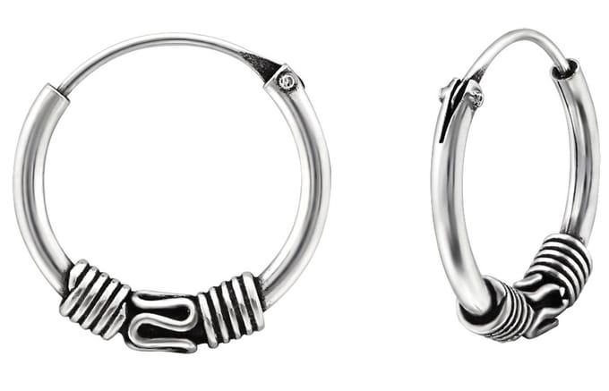 Joy|S - Zilveren Bali oorbellen - 2 mm / 12 mm oorringen - geoxideerd