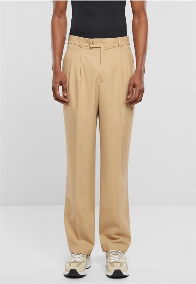 Urban Classics - Double Pleated Broek rechte pijpen - Taille, 32 inch - Beige