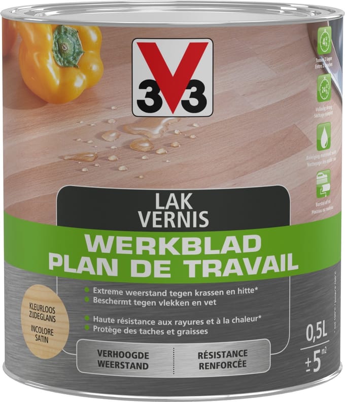 V33 Werkbladvernis Zijdeglans Kleurloos 500ml