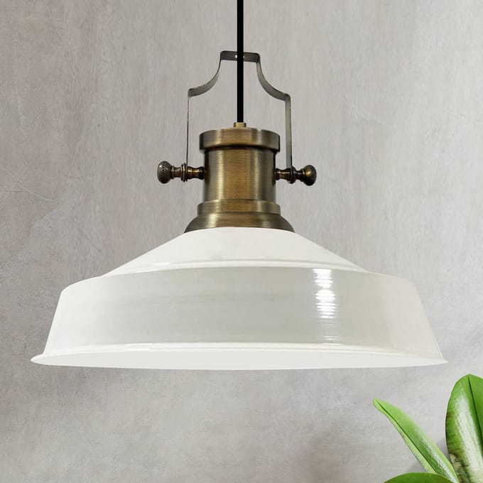 Bamyum Hangende Metalen Lamp Ø41 cm, E27, Vintage Lamp, Wit Binnenkant