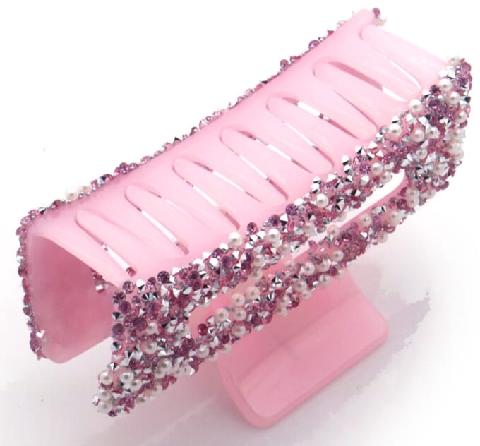 Haarclip - Glitters & Parel Detail - 8.5cm - Roze