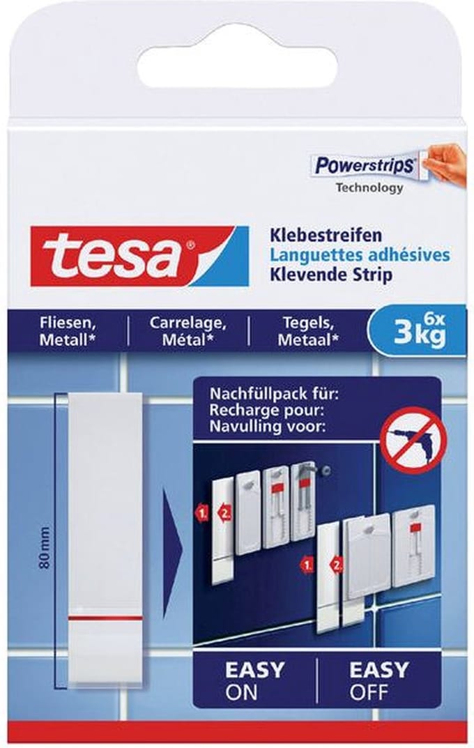 Dubbelzijdige powerstrip tesa tegels en metaal 3kg | 15 stuks
