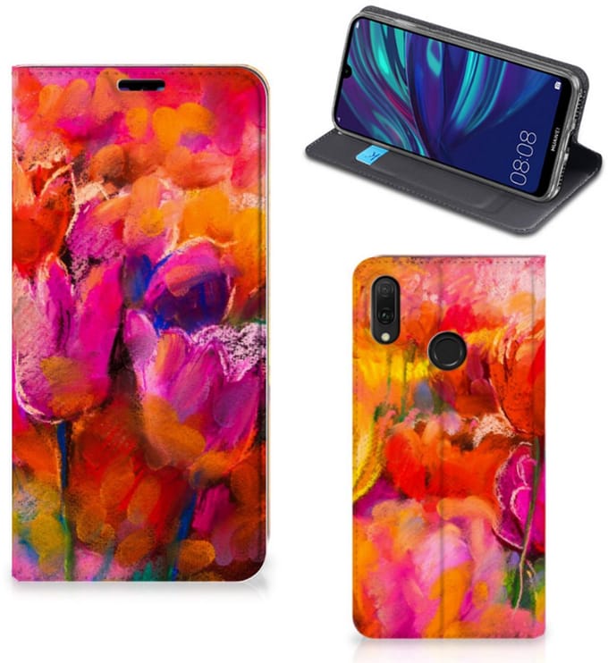 Bookcase Huawei Y7 hoesje Y7 Pro (2019) Tulips