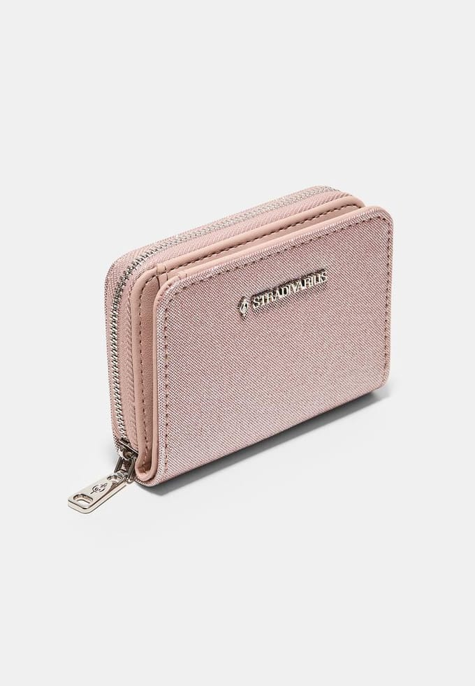 Stradivarius GLANZENDE PORTEMONNEE MET RITS  Pastelroze OS