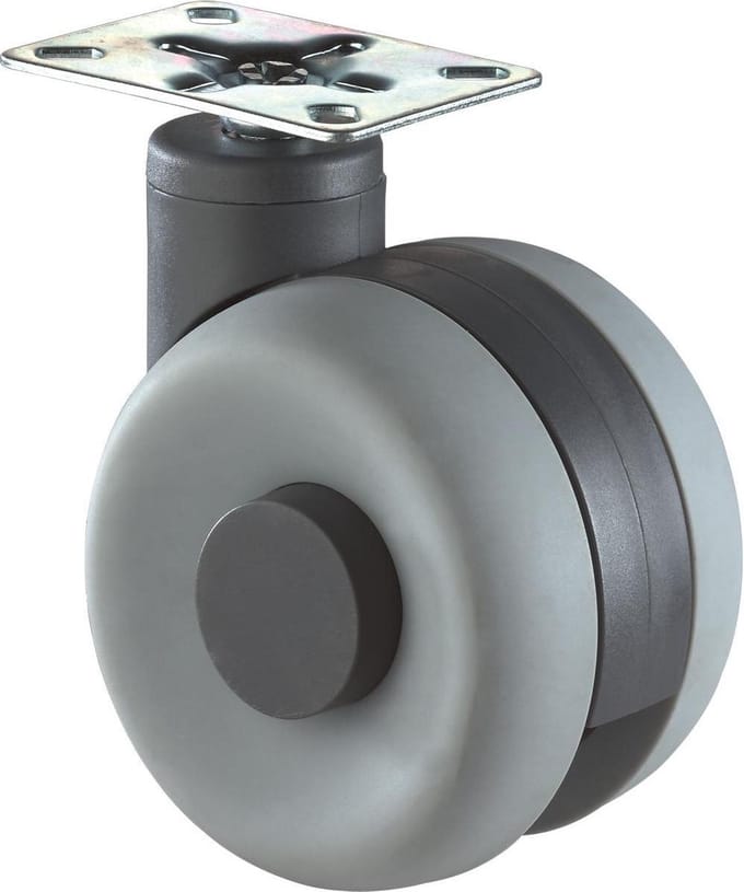 Zwenkwiel Dubbel 75Mm Kunststof Grijs/Zwart
