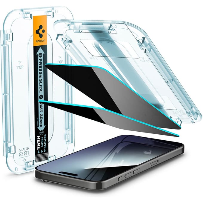 Spigen GLAStR Privacy EZ Fit Screenprotector + Applicator - 2-pack voor de Apple iPhone 15 Pro Max