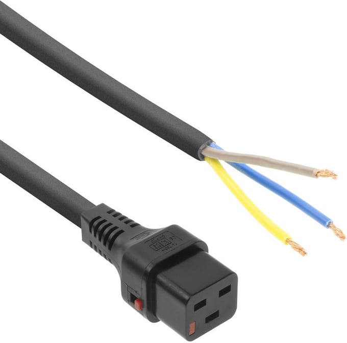 ACT Netsnoer C19 IEC Lock - open einde zwart 2 m, PC1174 AK5048