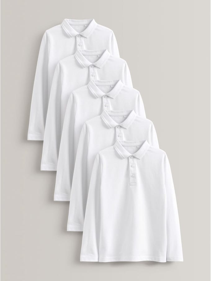 Next - Jongens - Set van 5 schoolpoloshirts met lange mouwen - Wit