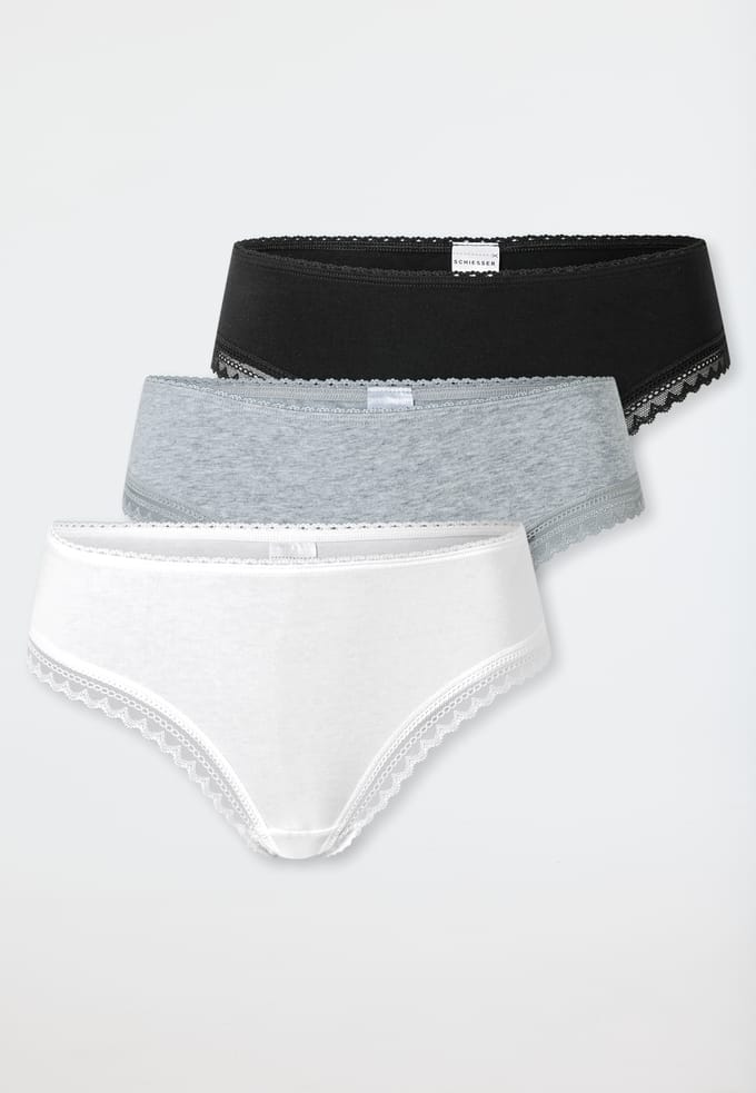 Schiesser 3PACK Cheeky String Modern Multipacks - Dames Onderbroek - zwart, wit, grijs