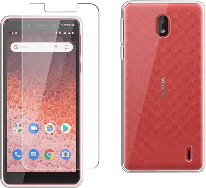 Silicone hoesje transparant met 2 Pack Tempered glas Screen Protector Geschikt voor: Nokia 1 Plus