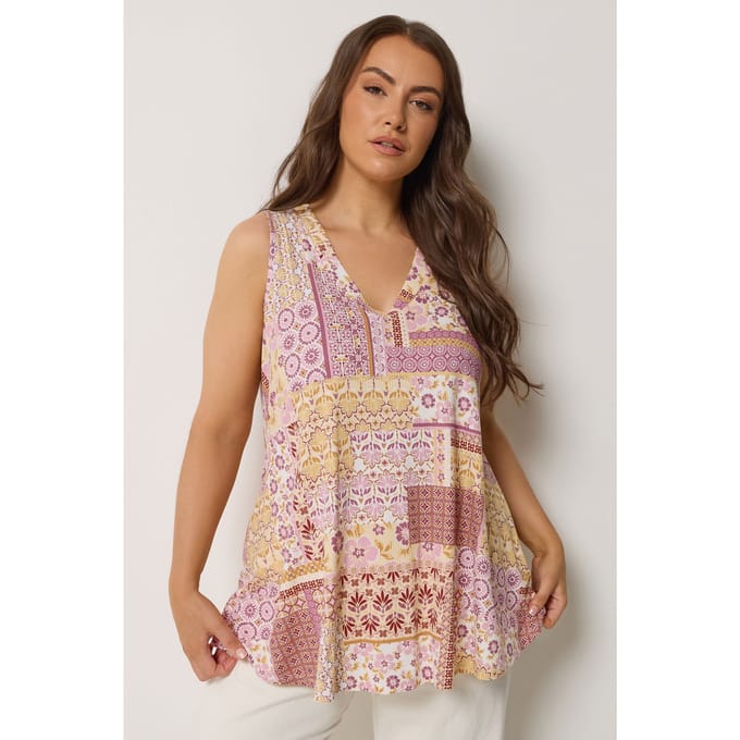 Yours Paarse Geribbelde Mouwloze Top Met Patchwork Size 42