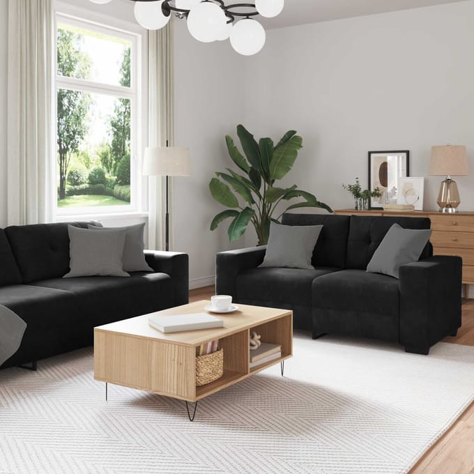 vidaXL Bankstel 3 pcs Zwart 221 x 80 x 80 cm Fluweel