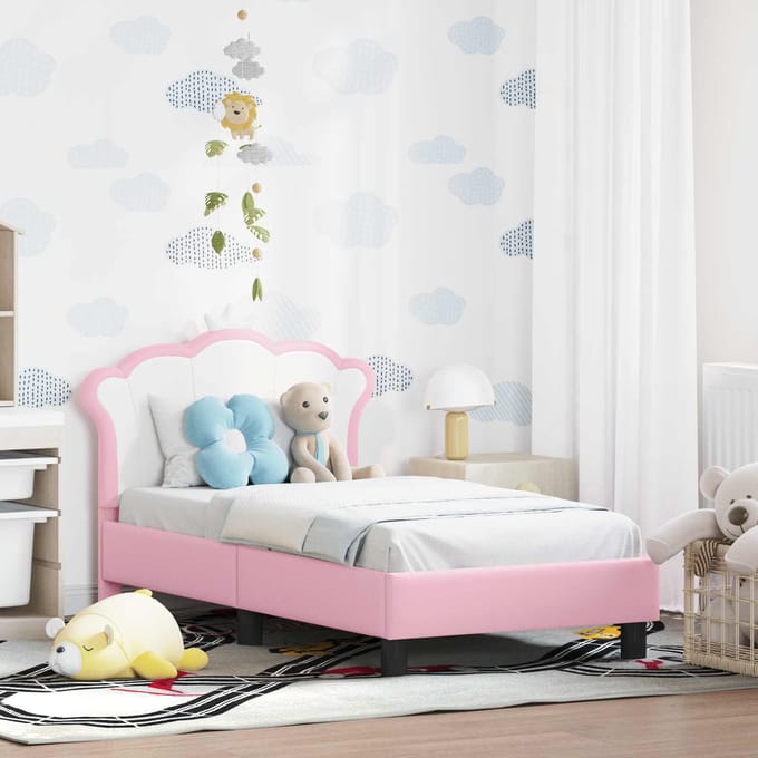 vidaXL - Peuterbedframe - met - hoofdboard - Roze - 70 - x - 140 - cm - PU