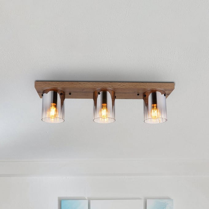 Globo Plafondlamp Underwood, lengte 71 cm, bruin/rookgrijs, MDF