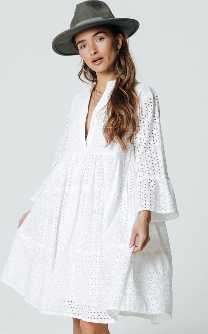 Colourful Rebel Indy Broderie Anglaise Boho Jurk - Maat S