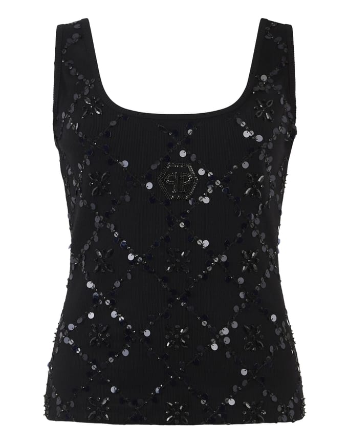 Tank Top Rhomb Flower Strass