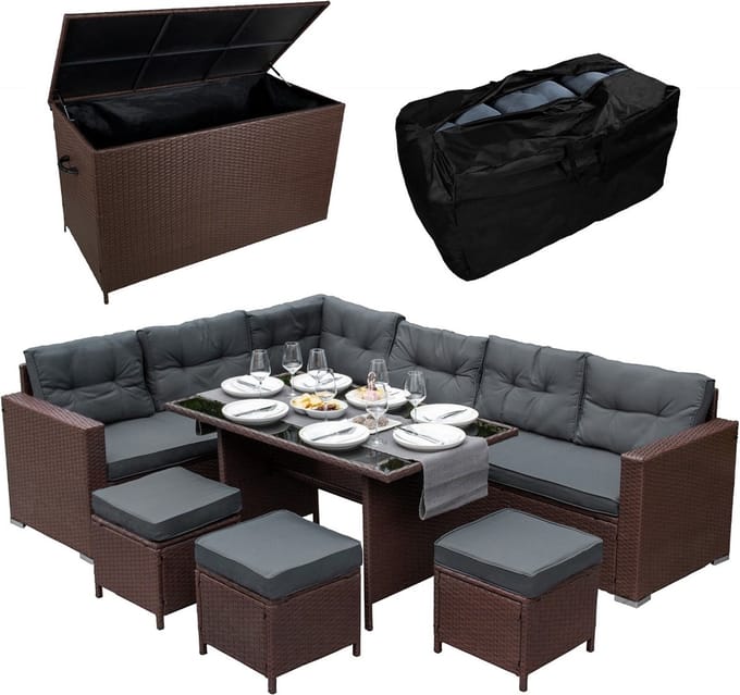 Jardí rattan hoekset met opbergbox - bruin - 9-zits - uv-bestendig