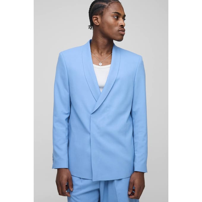 Straight Fit Asymmetrical Detail Suit Jacket | Light Blue | Size 48
