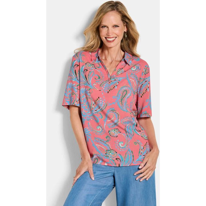 Paisleyblouse van pure viscose - koraalrood / gedess. - Gr. 25 van Goldner Fashion