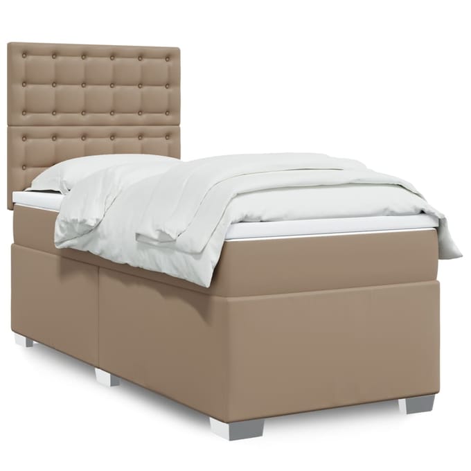 vidaXL - Boxspring - met - matras - kunstleer - cappuccinokleurig - 100x200 - cm