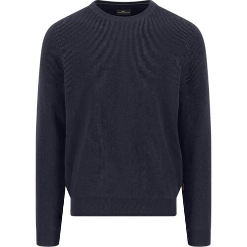 Fynch-Hatton Trui O-Neck Uni Color Texture Merino Cashmere Navy / male