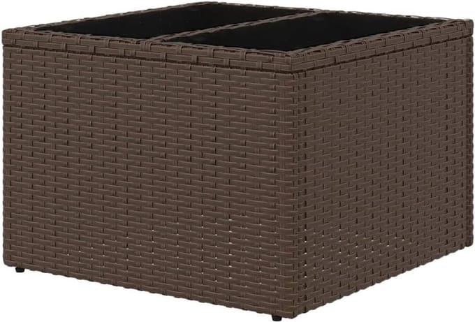 Polyrotan tuintafel - Balkontafel vierkant - Buiten genieten - Gehard glasplaat - 55 x 55 x 37 cm - Bruin