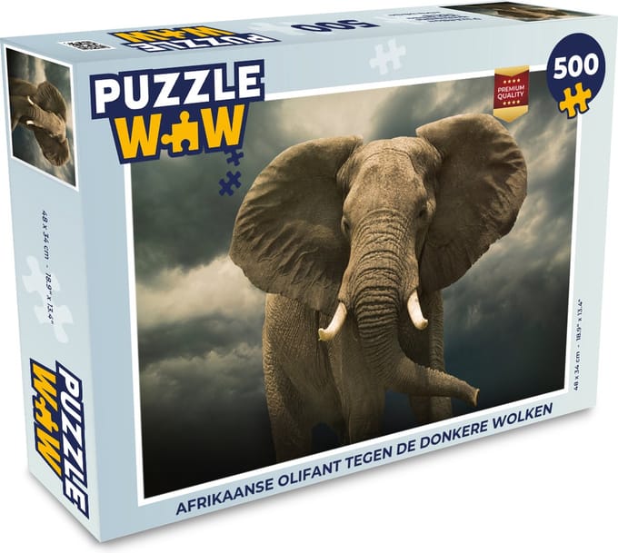 Puzzel Afrikaanse olifant tegen de donkere wolken - Legpuzzel - Puzzel 500 stukjes