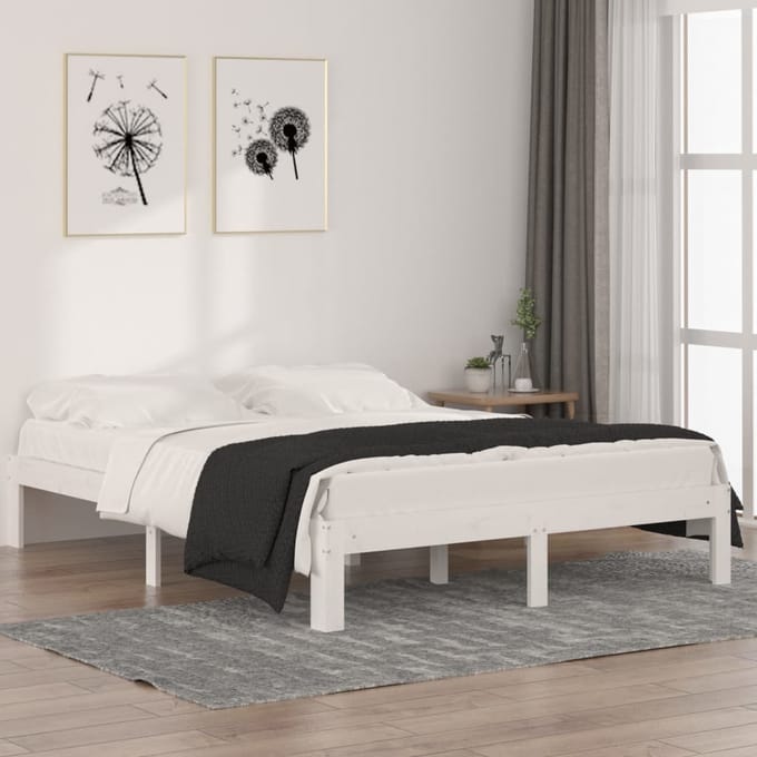 vidaXL - Bedframe - massief - grenenhout - wit - 140x190 - cm
