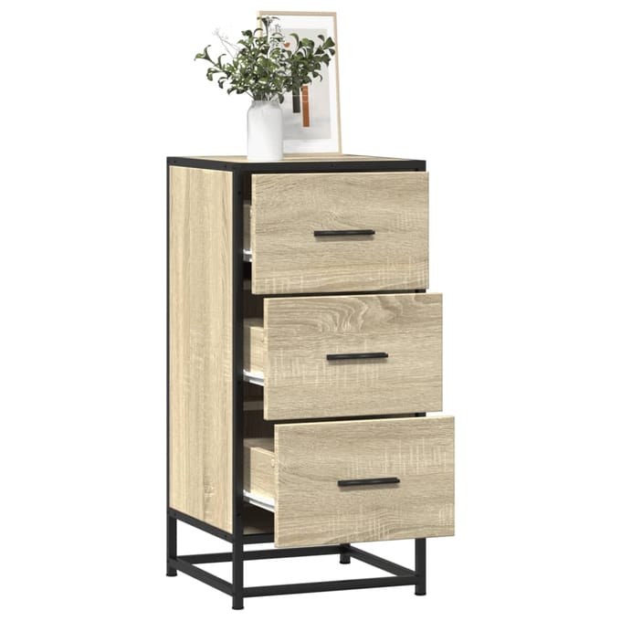 vidaXL - Dressoir - 35,5x35x76 - cm - bewerkt - hout - en - metaal - sonoma - eikenkleur