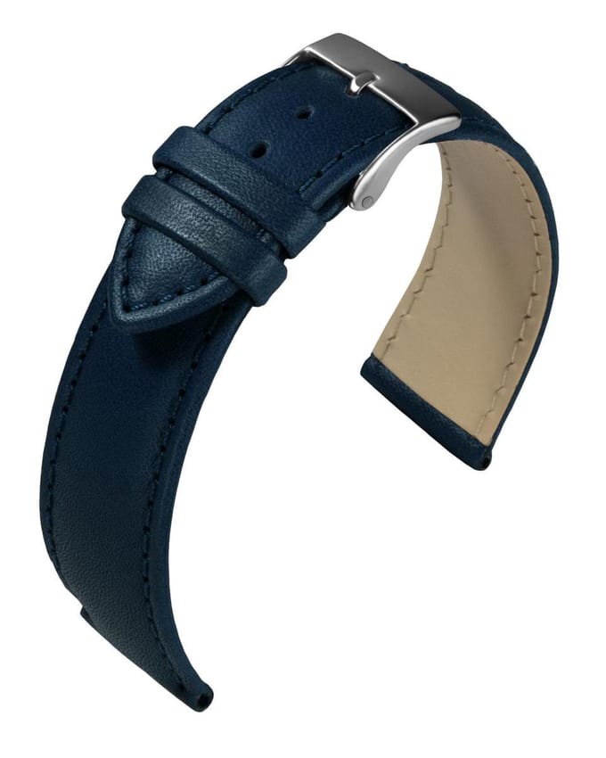 EULIT horlogeband - leer - 20 mm - blauw - metalen gesp