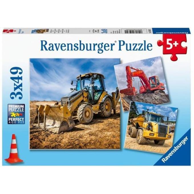 Ravensburger puzzel Bouwmachines aan het werk - Drie puzzels - 49 stukjes - kinderpuzzel