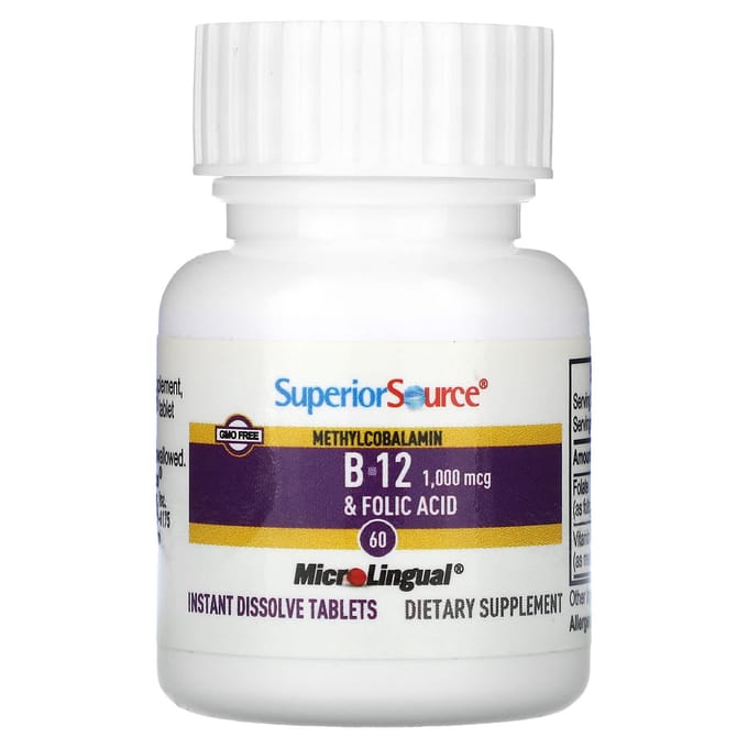 Methylcobalamine B-12, Foliumzuur, 60 Direct Oplosbare Tabletten