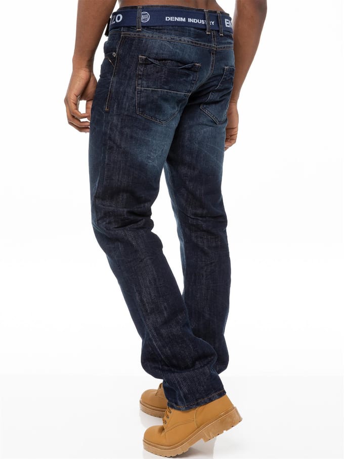 Enzo | Heren Denim Straight Fit Jeans - Donkerblauw