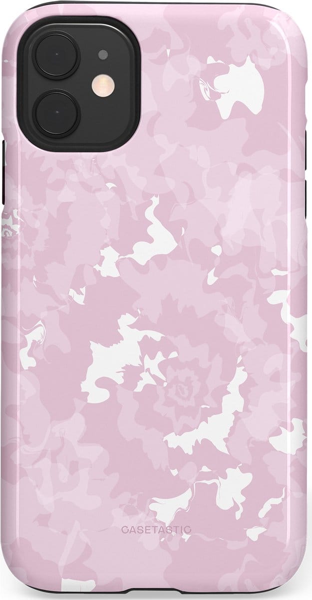 Casetastic hoesje geschikt voor Apple iPhone 11 - Dubbellaagse bescherming - Roze wervels - Fashion Case - Lichtgrijs Lichtroze Wit
