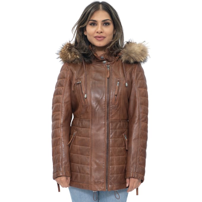 Dames gewatteerde leren parka jas-Curitiba
