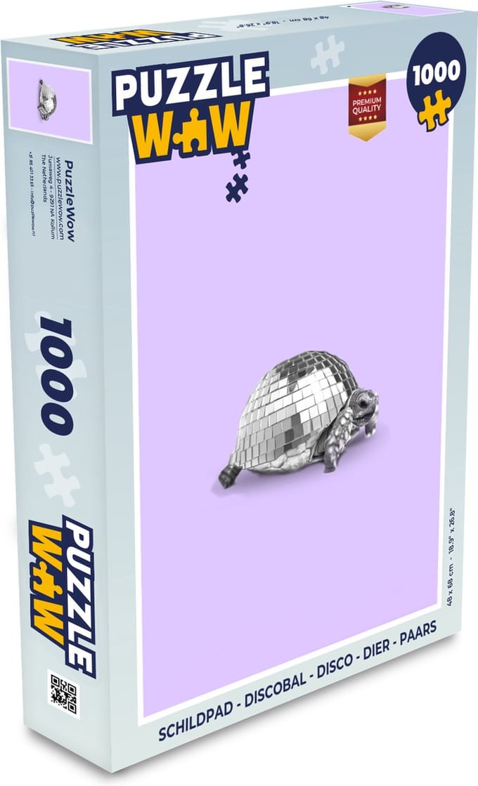 Puzzel Schildpad - Discobal - Disco - Dier - Paars - Legpuzzel - Puzzel 1000 stukjes volwassenen