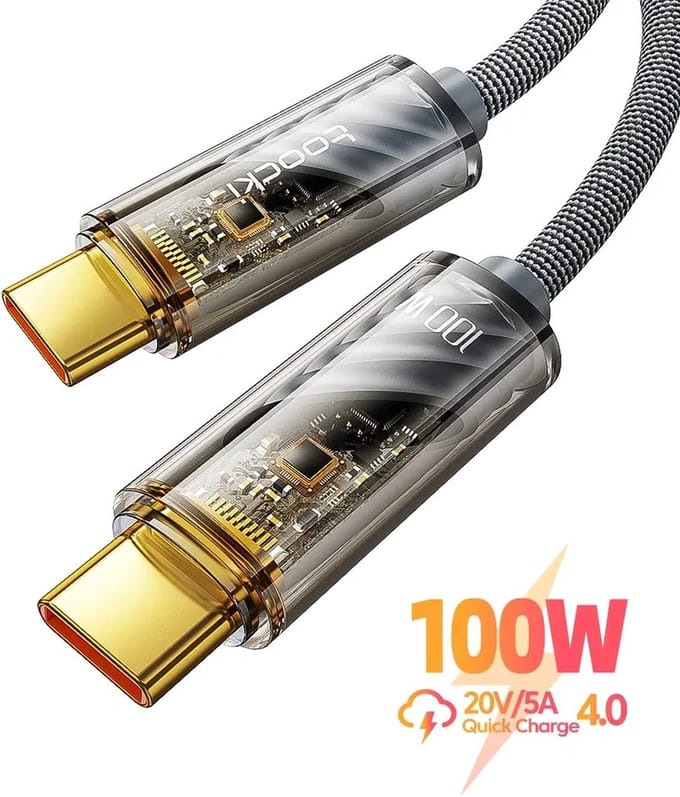 DrPhone Toocki USB-C naar USB-C Kabel 1 Meter - 100W Power Delivery - Snelladen - 480 Mbps Dataoverdracht - Gevlochten - Space Grey