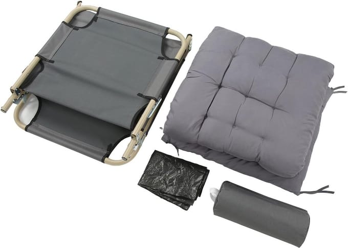 Opklapbed Kinderbed - Campingbed Loungestoel - Buiten Dutje Thuis - Stalen Frame - 67 x 57 cm - Grijs